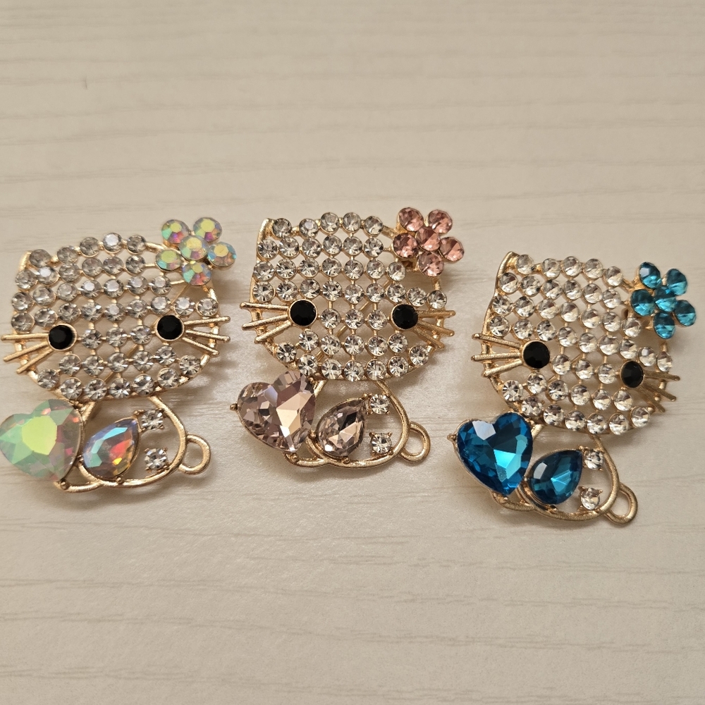 Costume Jewelry Cat Brooch Set of 3 with Colorful Accents